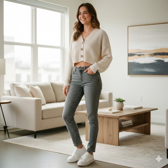 NYDJ Pants - NYDJ Women's Gray Wash Slim Fit Pull On Ponte Pants‎ - Size S